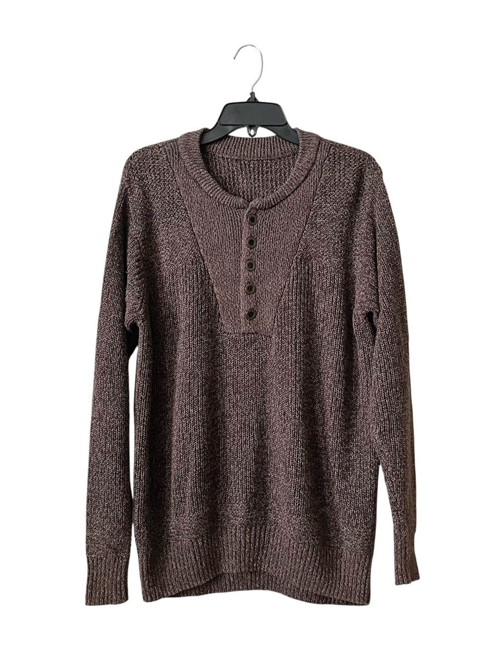 Bass Pro Shops Quarter Button Chunky Henley Sweater Mens Size L Brown Streetwear